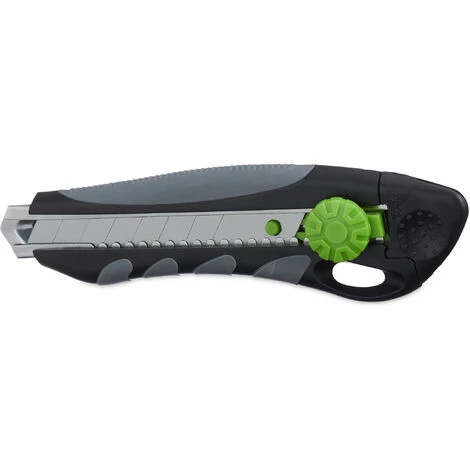 Relaxdays PROFI Cuttermesser Mit Ersatzklingen, Cutter, Abbrechklingen 18 Mm, Gummigriff, Universalmesser, Schwarz/grün 2 Relaxdays PROFI Cuttermesser Mit Ersatzklingen, Cutter, Abbrechklingen 18 Mm, Gummigriff, Universalmesser, Schwarz/grün – Bild 2