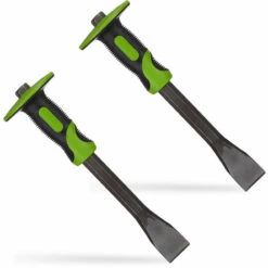 RELAXDAYS 2 X Flachmeißel Mit Handschutz, Präziser Putzmeißel, 35mm Fliesen Meißel, Stahl & Gummi, 29 Cm Lang, Grün/schwarz