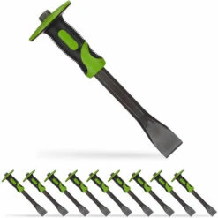 RELAXDAYS 10 X Flachmeißel Mit Handschutz, Präziser Putzmeißel, 35mm Fliesen Meißel, Stahl & Gummi, 29 Cm Lang, Grün/schwarz