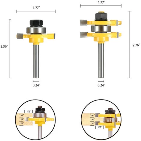 ASUPERMALL 2St 3/4" Auf 1/4" Shank Nut & Feder Fraser Set 3 Zahne T-Form Holz Fraser Fur Holzbearbeitung 3 ASUPERMALL 2St 3/4" Auf 1/4" Shank Nut & Feder Fraser Set 3 Zahne T-Form Holz Fraser Fur Holzbearbeitung – Bild 3