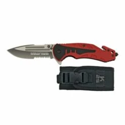Taktisches Messer K25 Rot, FOS-Öffnung, 8,7 Cm Klinge, Glasbrecherspitze, Mit Clip, Mango G10, Nylonscheide