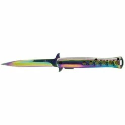 Assisted Style Third 11358W Mango Titanbeschichtetes Aluminium Rainbow Blanke Und Rostfreie Stahlklinge In Blauem Titan 10 Cm, Mit Clip.