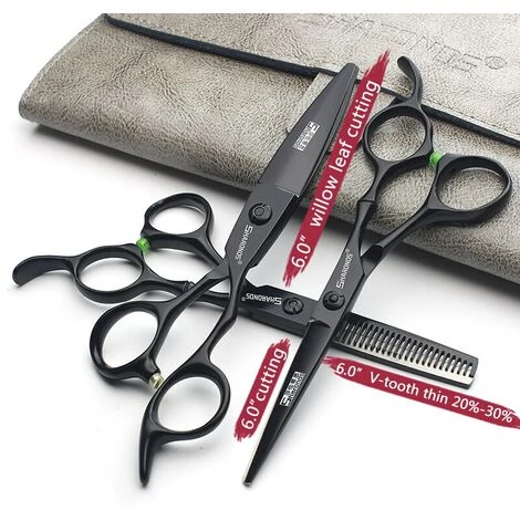 FUIENKO Schwarz Bambus Haar Schneiden Japan 6 "440c Stahl Schere Friseur Kits Clipper Friseur Schere Haar Scheren Barber Scissor,6 Inch Willow 3 FUIENKO Schwarz Bambus Haar Schneiden Japan 6 "440c Stahl Schere Friseur Kits Clipper Friseur Schere Haar Scheren Barber Scissor,6 Inch Willow – Bild 3