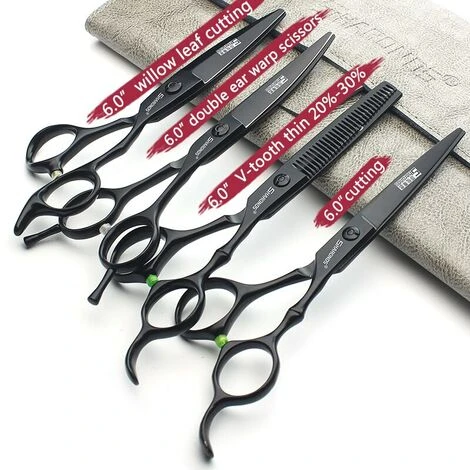 FUIENKO Schwarz Bambus Haar Schneiden Japan 6 "440c Stahl Schere Friseur Kits Clipper Friseur Schere Haar Scheren Barber Scissor,6 Inch Willow 4 FUIENKO Schwarz Bambus Haar Schneiden Japan 6 "440c Stahl Schere Friseur Kits Clipper Friseur Schere Haar Scheren Barber Scissor,6 Inch Willow – Bild 4